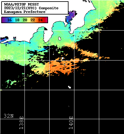 NOAA、MetOp 人工衛星画像 検索結果, 水温分布を図示
