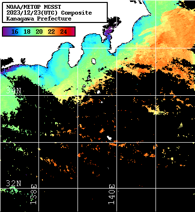 NOAA、MetOp 人工衛星画像 検索結果, 水温分布を図示