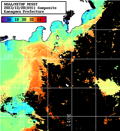 NOAA、MetOp 人工衛星画像 検索結果, 水温分布を図示