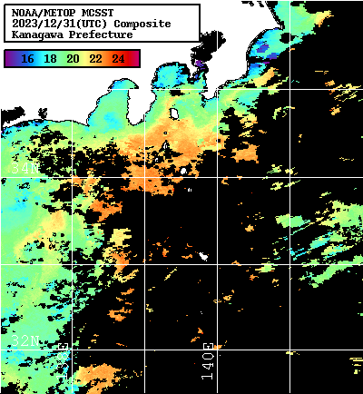 NOAA、MetOp 人工衛星画像 検索結果, 水温分布を図示