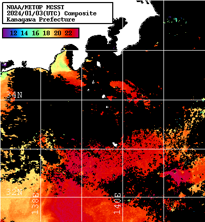 NOAA、MetOp 人工衛星画像 検索結果, 水温分布を図示