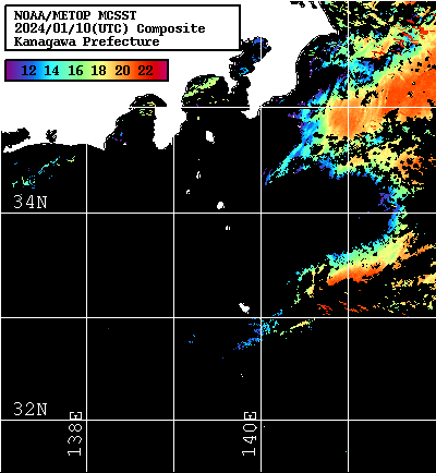 NOAA、MetOp 人工衛星画像 検索結果, 水温分布を図示