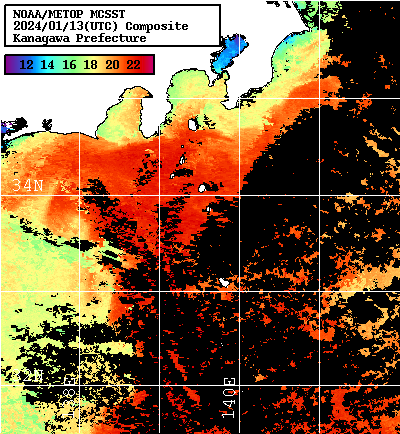NOAA、MetOp 人工衛星画像 検索結果, 水温分布を図示