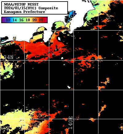 NOAA、MetOp 人工衛星画像 検索結果, 水温分布を図示
