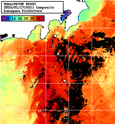 NOAA、MetOp 人工衛星画像 検索結果, 水温分布を図示