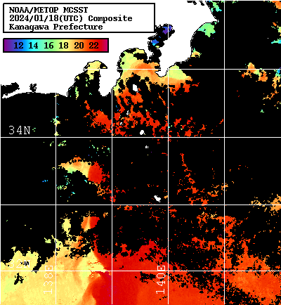 NOAA、MetOp 人工衛星画像 検索結果, 水温分布を図示