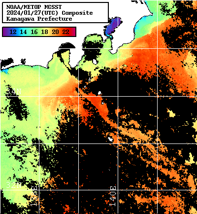 NOAA、MetOp 人工衛星画像 検索結果, 水温分布を図示