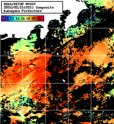 NOAA、MetOp 人工衛星画像 検索結果, 水温分布を図示