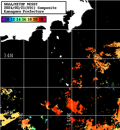 NOAA、MetOp 人工衛星画像 検索結果, 水温分布を図示