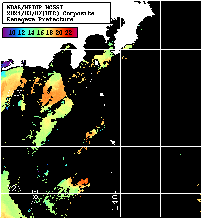 NOAA、MetOp 人工衛星画像 検索結果, 水温分布を図示