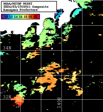 NOAA、MetOp 人工衛星画像 検索結果, 水温分布を図示