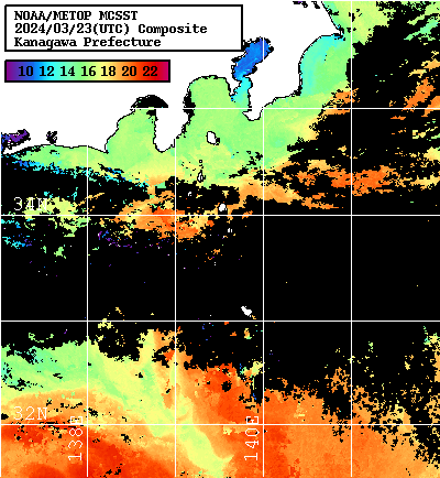 NOAA、MetOp 人工衛星画像 検索結果, 水温分布を図示