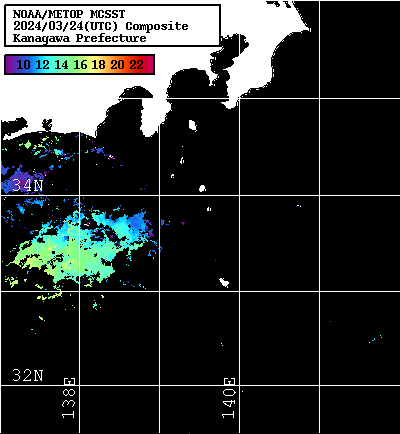 NOAA、MetOp 人工衛星画像 検索結果, 水温分布を図示