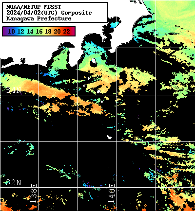 NOAA、MetOp 人工衛星画像 検索結果, 水温分布を図示