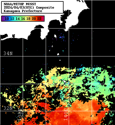 NOAA、MetOp 人工衛星画像 検索結果, 水温分布を図示