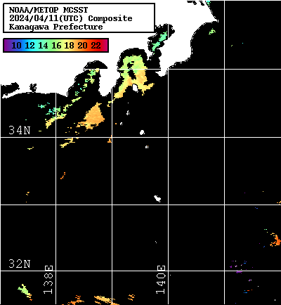 NOAA、MetOp 人工衛星画像 検索結果, 水温分布を図示