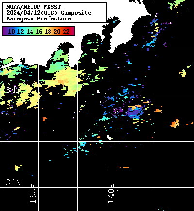 NOAA、MetOp 人工衛星画像 検索結果, 水温分布を図示
