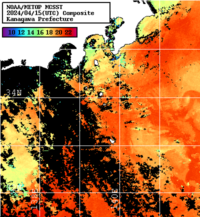 NOAA、MetOp 人工衛星画像 検索結果, 水温分布を図示