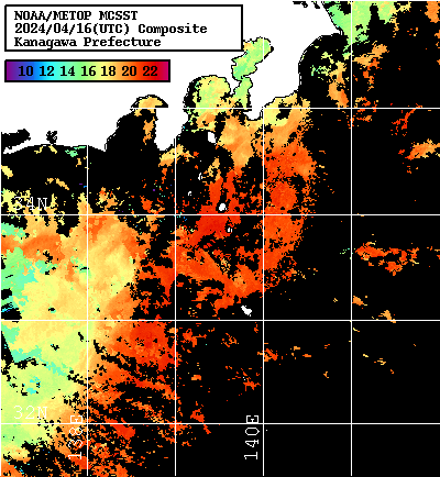 NOAA、MetOp 人工衛星画像 検索結果, 水温分布を図示
