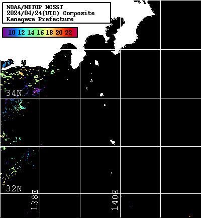 NOAA、MetOp 人工衛星画像 検索結果, 水温分布を図示