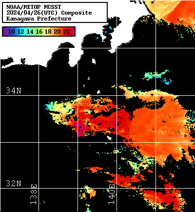 NOAA、MetOp 人工衛星画像 検索結果, 水温分布を図示