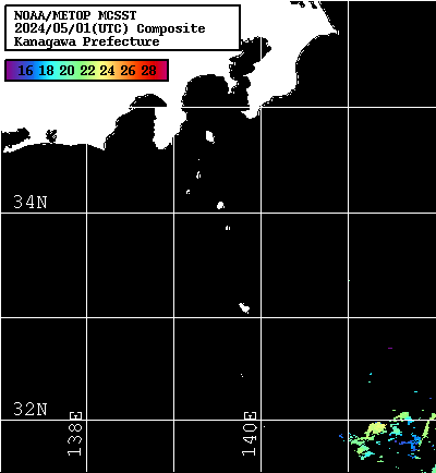 NOAA、MetOp 人工衛星画像 検索結果, 水温分布を図示