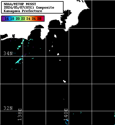NOAA、MetOp 人工衛星画像 検索結果, 水温分布を図示