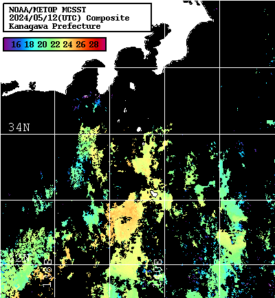 NOAA、MetOp 人工衛星画像 検索結果, 水温分布を図示