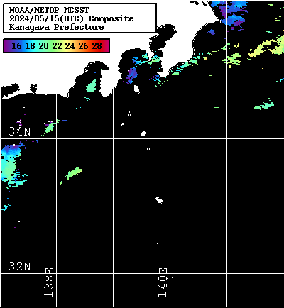 NOAA、MetOp 人工衛星画像 検索結果, 水温分布を図示