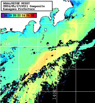NOAA、MetOp 人工衛星画像 検索結果, 水温分布を図示