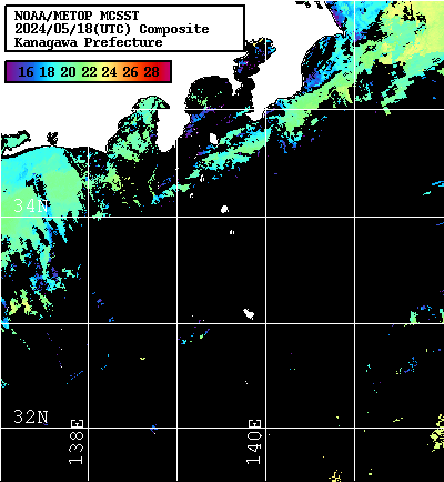 NOAA、MetOp 人工衛星画像 検索結果, 水温分布を図示
