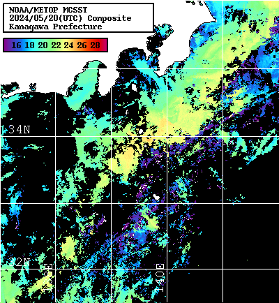 NOAA、MetOp 人工衛星画像 検索結果, 水温分布を図示