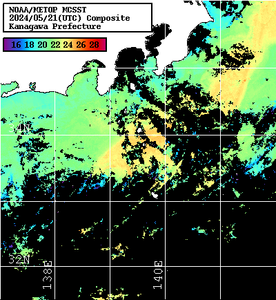 NOAA、MetOp 人工衛星画像 検索結果, 水温分布を図示