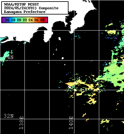 NOAA、MetOp 人工衛星画像 検索結果, 水温分布を図示
