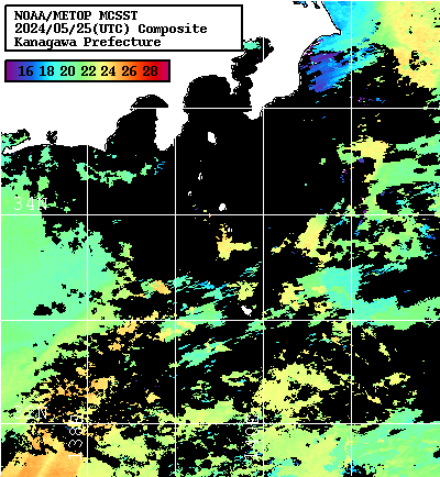 NOAA、MetOp 人工衛星画像 検索結果, 水温分布を図示