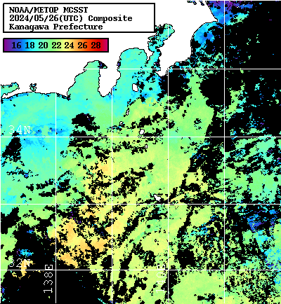 NOAA、MetOp 人工衛星画像 検索結果, 水温分布を図示