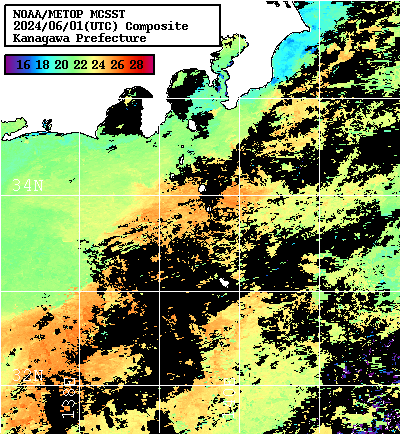 NOAA、MetOp 人工衛星画像 検索結果, 水温分布を図示