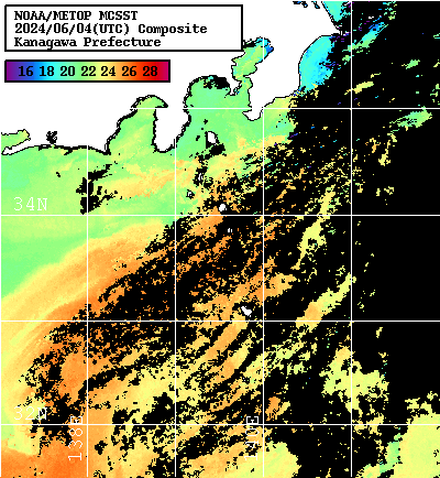 NOAA、MetOp 人工衛星画像 検索結果, 水温分布を図示