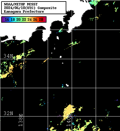 NOAA、MetOp 人工衛星画像 検索結果, 水温分布を図示