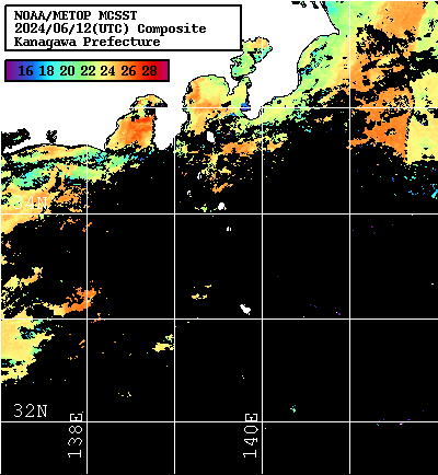 NOAA、MetOp 人工衛星画像 検索結果, 水温分布を図示