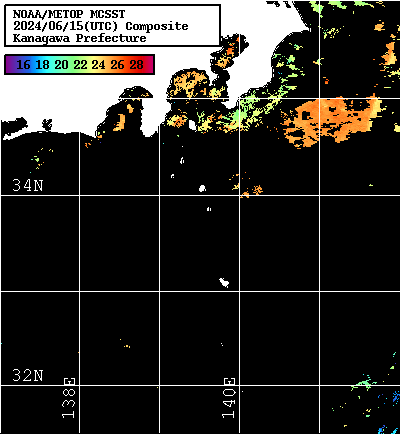 NOAA、MetOp 人工衛星画像 検索結果, 水温分布を図示