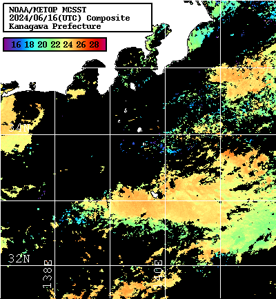 NOAA、MetOp 人工衛星画像 検索結果, 水温分布を図示