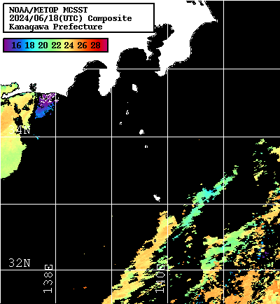 NOAA、MetOp 人工衛星画像 検索結果, 水温分布を図示