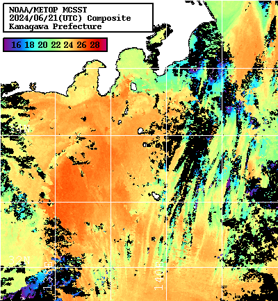 NOAA、MetOp 人工衛星画像 検索結果, 水温分布を図示