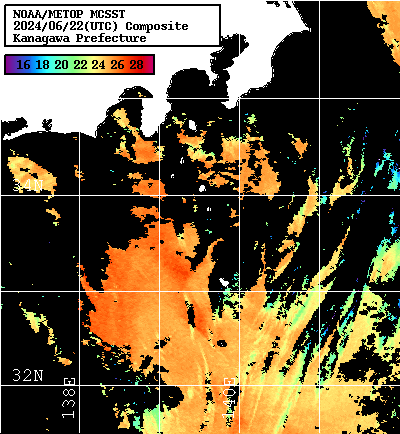 NOAA、MetOp 人工衛星画像 検索結果, 水温分布を図示