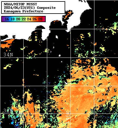NOAA、MetOp 人工衛星画像 検索結果, 水温分布を図示