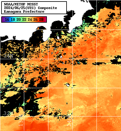 NOAA、MetOp 人工衛星画像 検索結果, 水温分布を図示