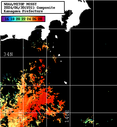 NOAA、MetOp 人工衛星画像 検索結果, 水温分布を図示