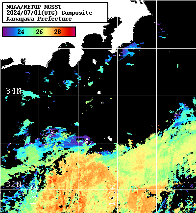 NOAA、MetOp 人工衛星画像 検索結果, 水温分布を図示