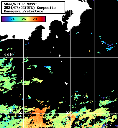 NOAA、MetOp 人工衛星画像 検索結果, 水温分布を図示